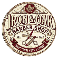 Iron & Oak Barber Shop crest logo